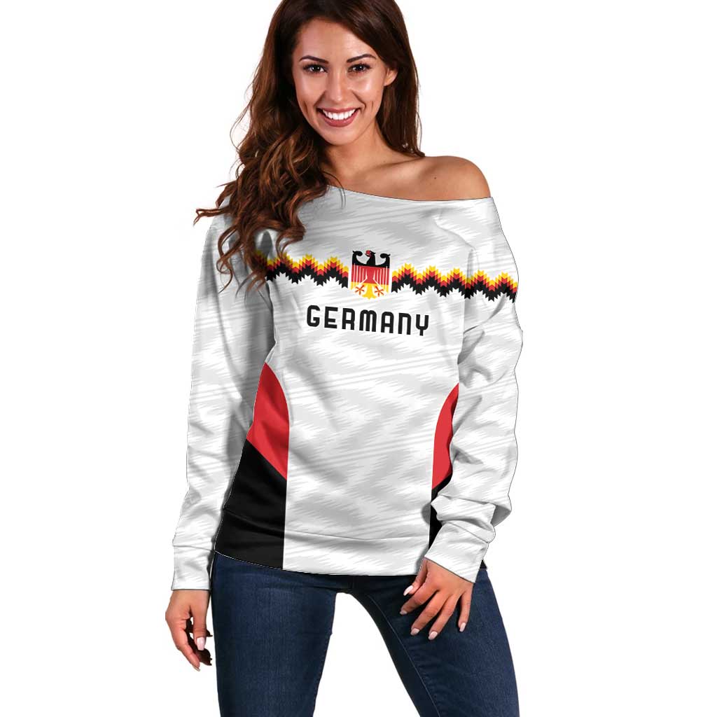 Germany Basketball History Champion Off Shoulder Sweater Deutschland Black Red Gold Victory - Wonder Print Shop