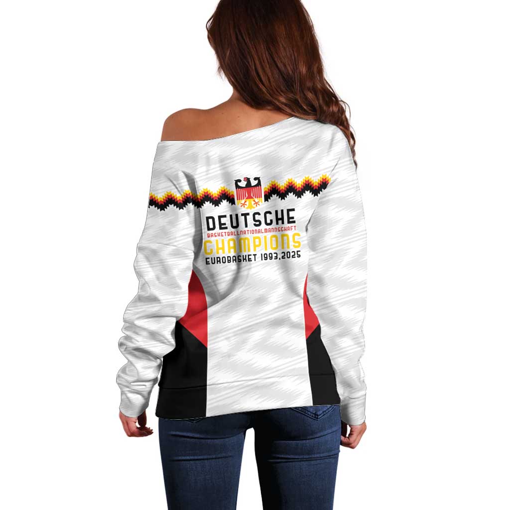 Germany Basketball History Champion Off Shoulder Sweater Deutschland Black Red Gold Victory - Wonder Print Shop