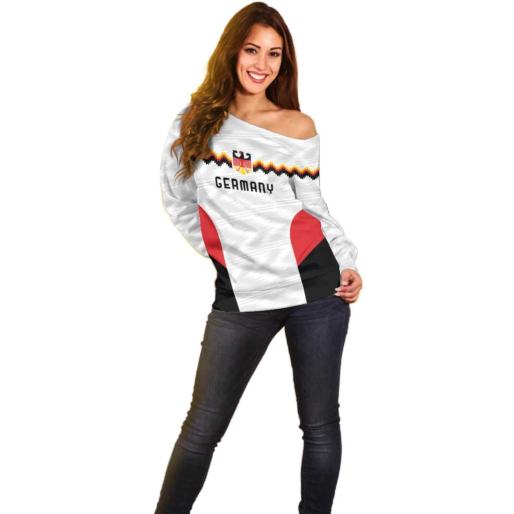 Germany Basketball History Champion Off Shoulder Sweater Deutschland Black Red Gold Victory - Wonder Print Shop