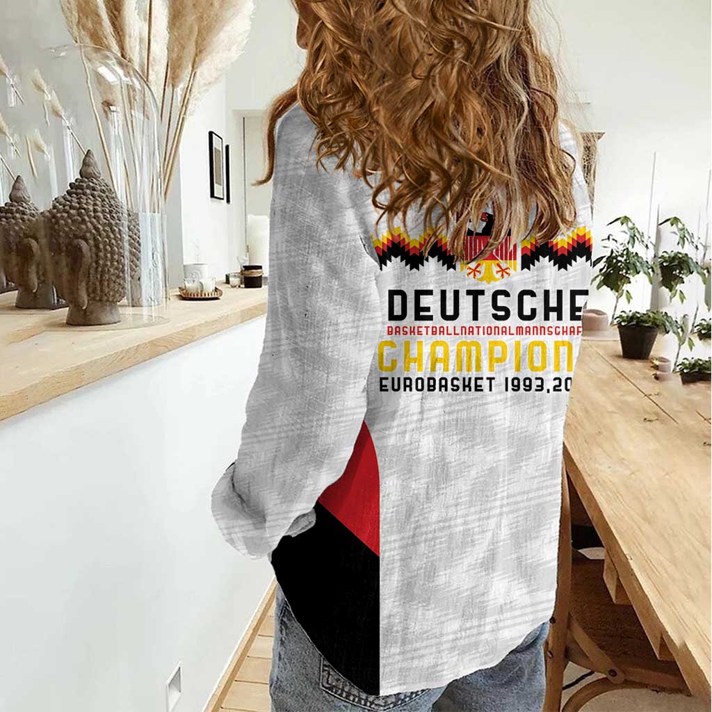 Germany Basketball History Champion Women Casual Shirt Deutschland Black Red Gold Victory - Wonder Print Shop