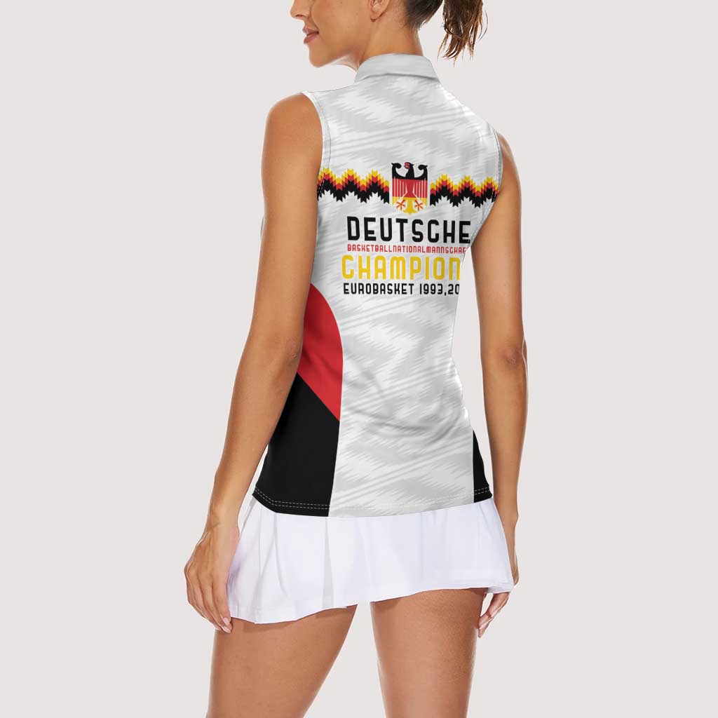 Germany Basketball History Champion Women Sleeveless Polo Shirt Deutschland Black Red Gold Victory - Wonder Print Shop