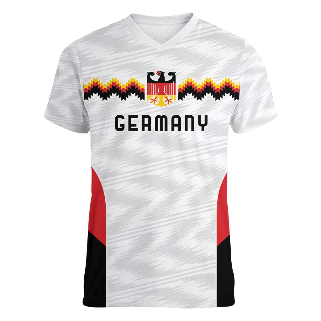 Germany Basketball History Champion Women V-Neck T-Shirt Deutschland Black Red Gold Victory - Wonder Print Shop