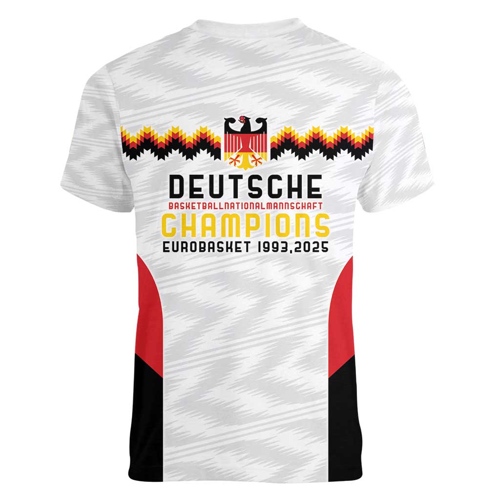 Germany Basketball History Champion Women V-Neck T-Shirt Deutschland Black Red Gold Victory - Wonder Print Shop