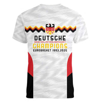 Germany Basketball History Champion Women V-Neck T-Shirt Deutschland Black Red Gold Victory - Wonder Print Shop