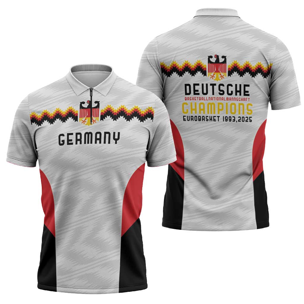 Germany Basketball History Champion Zipper Polo Shirt Deutschland Black Red Gold Victory - Wonder Print Shop