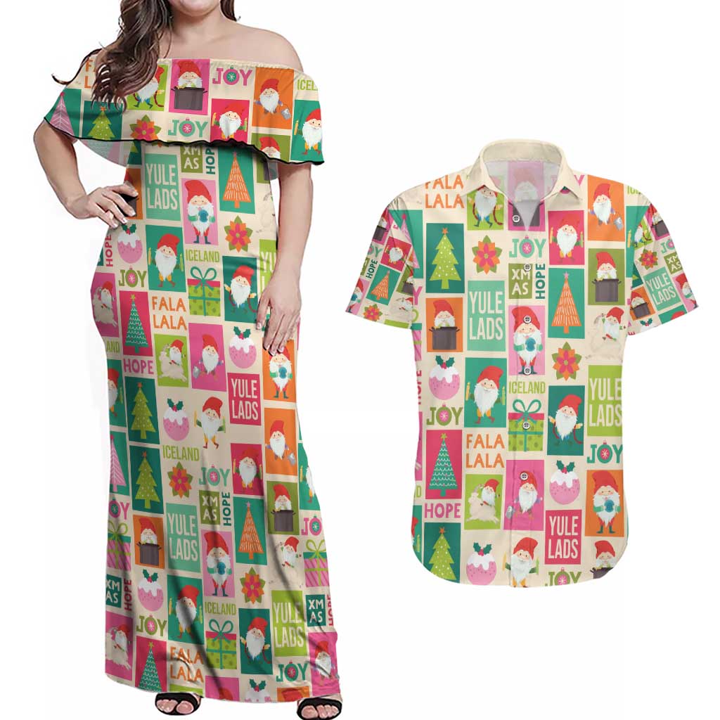 Cute Yule Lads Christmas Couples Matching Off Shoulder Maxi Dress and Hawaiian Shirt Icelandic Jolasveinar Hippie Style LT9 - Wonder Print Shop