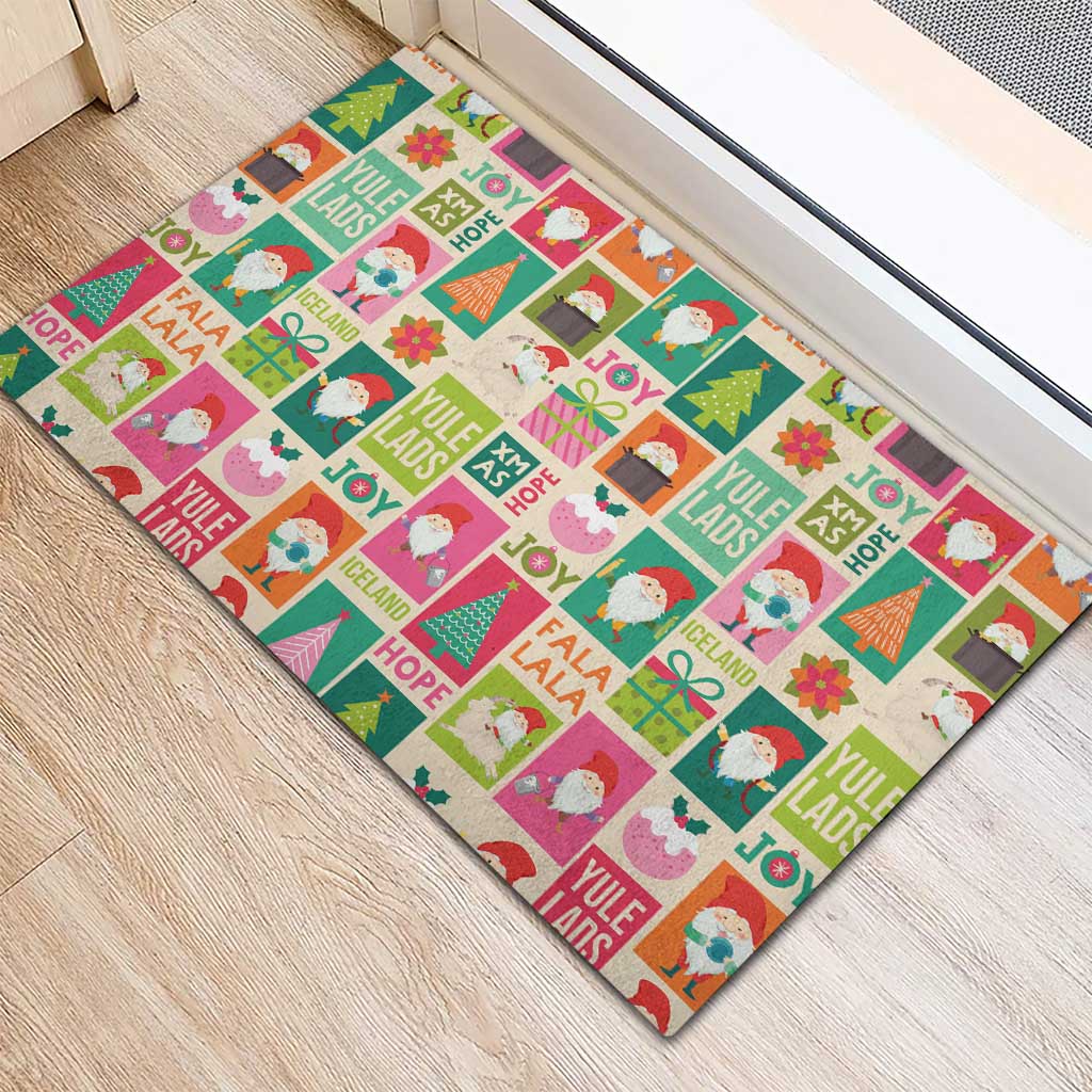 Cute Yule Lads Christmas Rubber Doormat Icelandic Jolasveinar Hippie Style - Wonder Print Shop