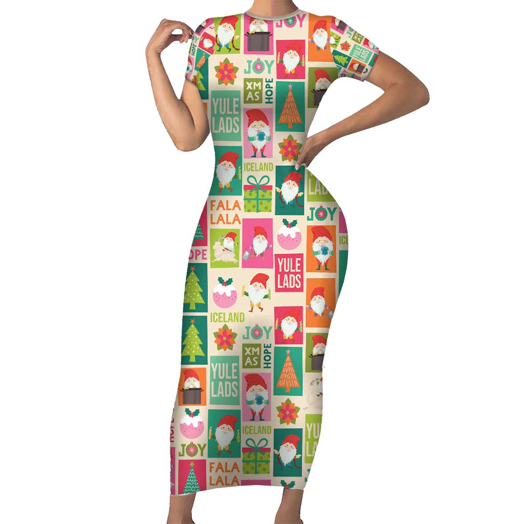 Cute Yule Lads Christmas Short Sleeve Bodycon Dress Icelandic Jolasveinar Hippie Style - Wonder Print Shop