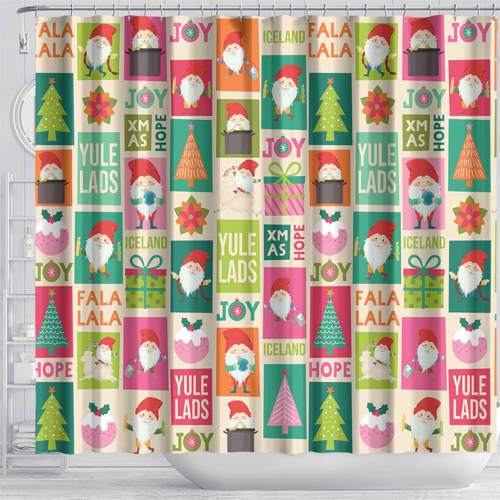 Cute Yule Lads Christmas Shower Curtain Icelandic Jolasveinar Hippie Style