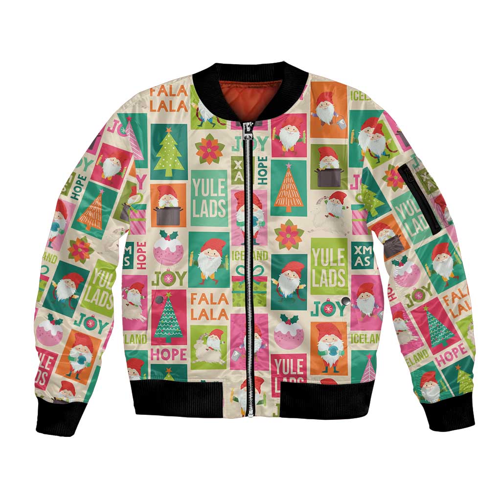 Cute Yule Lads Christmas Sleeve Zip Bomber Jacket Icelandic Jolasveinar Hippie Style - Wonder Print Shop