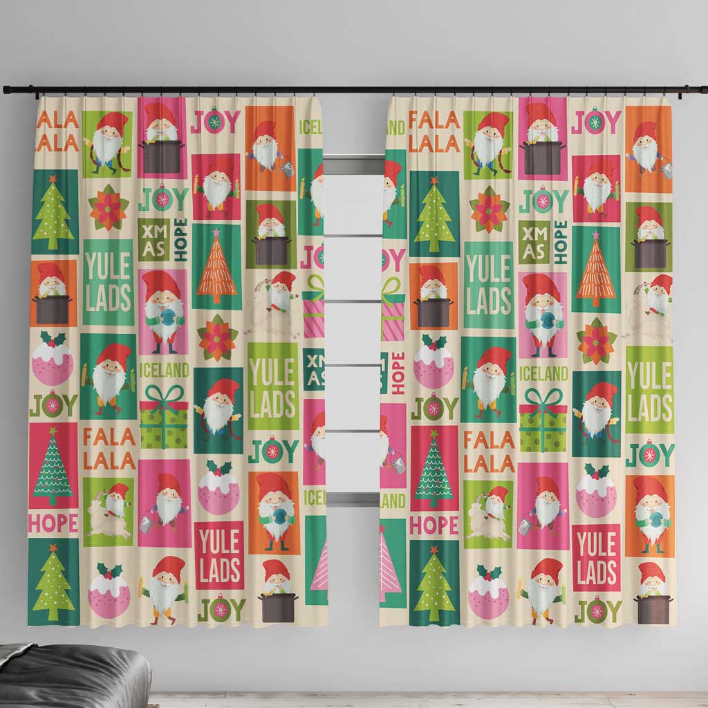 Cute Yule Lads Christmas Window Curtain Icelandic Jolasveinar Hippie Style - Wonder Print Shop