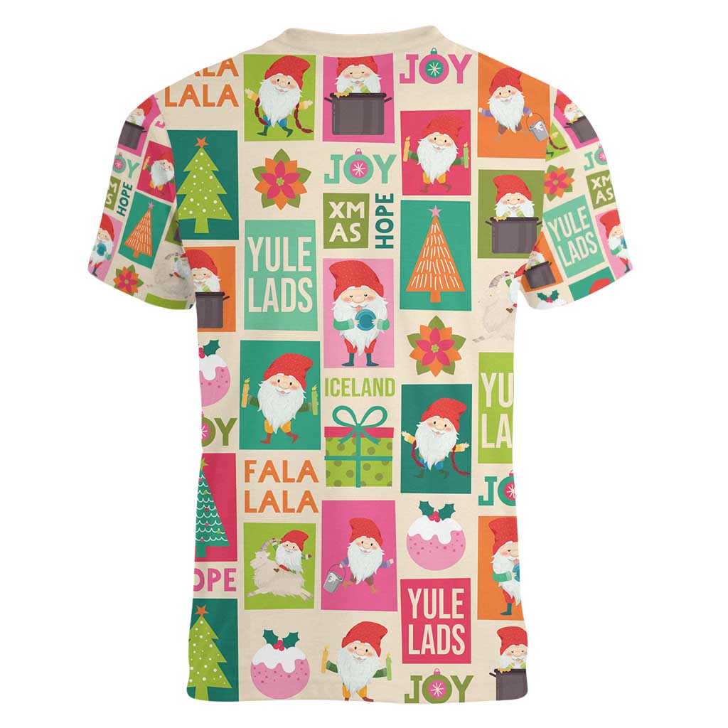 Cute Yule Lads Christmas Women V-Neck T-Shirt Icelandic Jolasveinar Hippie Style - Wonder Print Shop