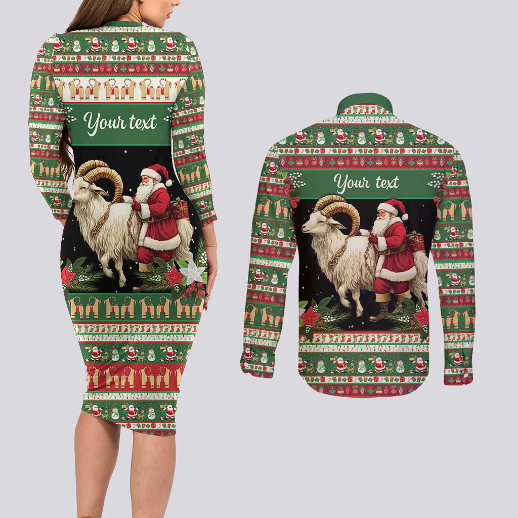 Yule Goat Personalized Couples Matching Long Sleeve Bodycon Dress and Long Sleeve Button Shirt Scandanavian Mythology LT9 - Wonder Print Shop