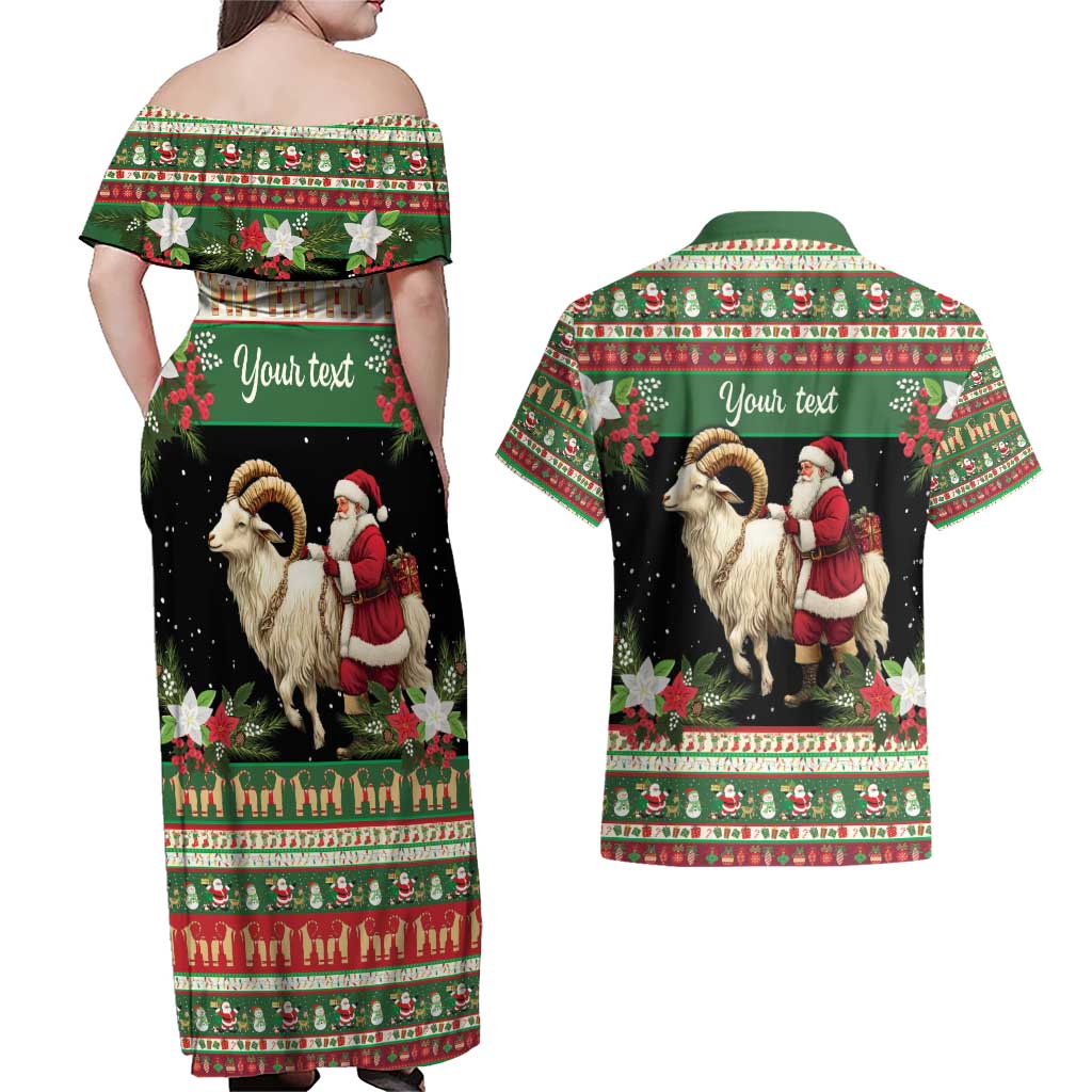 Yule Goat Personalized Couples Matching Off Shoulder Maxi Dress and Hawaiian Shirt Scandanavian Mythology LT9 - Wonder Print Shop