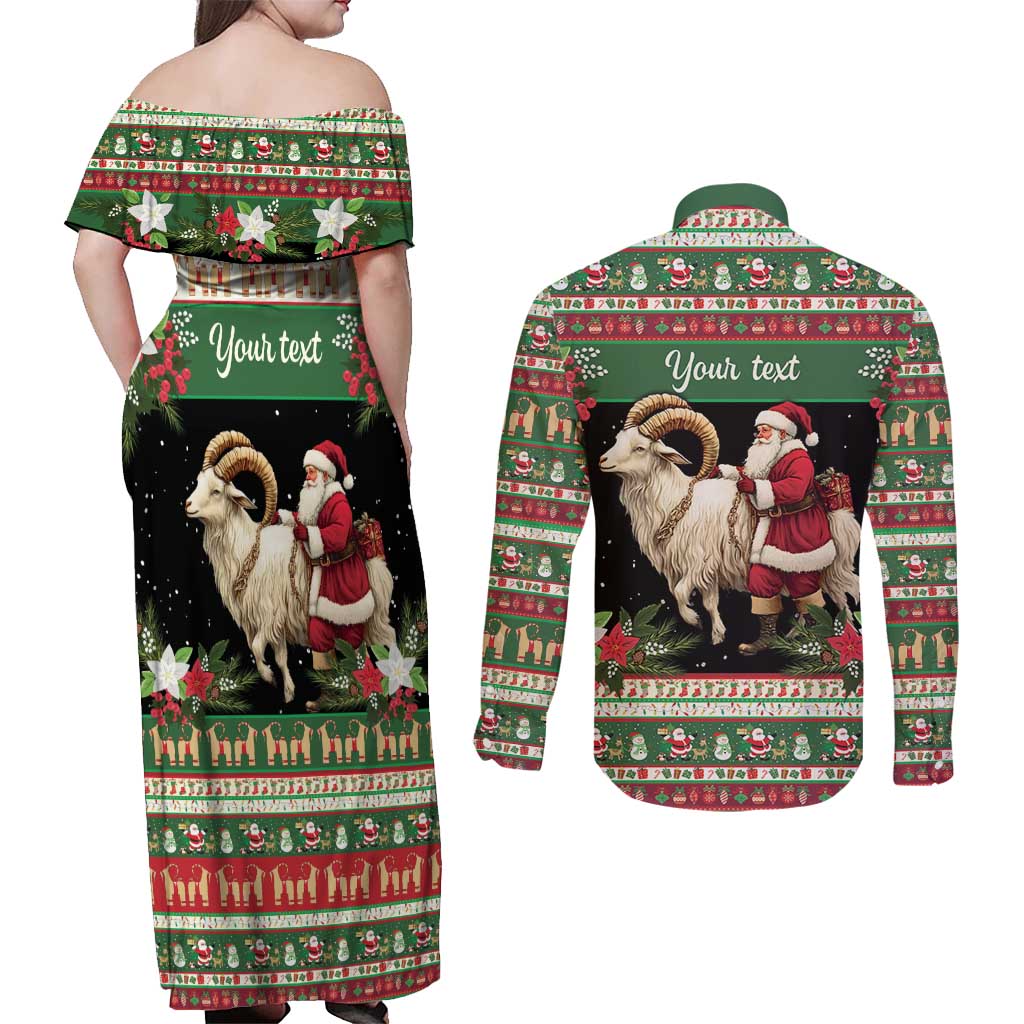 Yule Goat Personalized Couples Matching Off Shoulder Maxi Dress and Long Sleeve Button Shirt Scandanavian Mythology LT9 - Wonder Print Shop