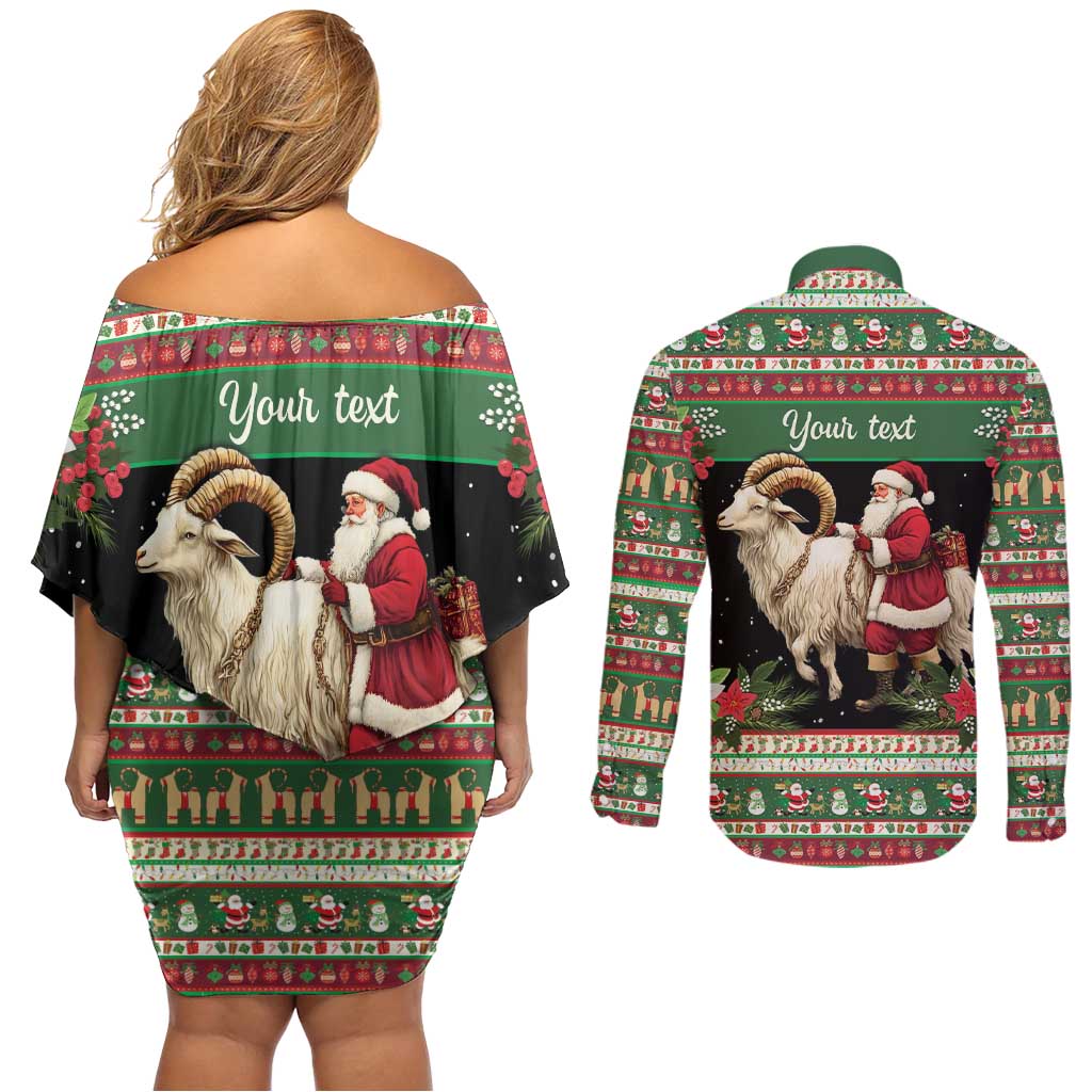 Yule Goat Personalized Couples Matching Off Shoulder Short Dress and Long Sleeve Button Shirt Scandanavian Mythology LT9 - Wonder Print Shop