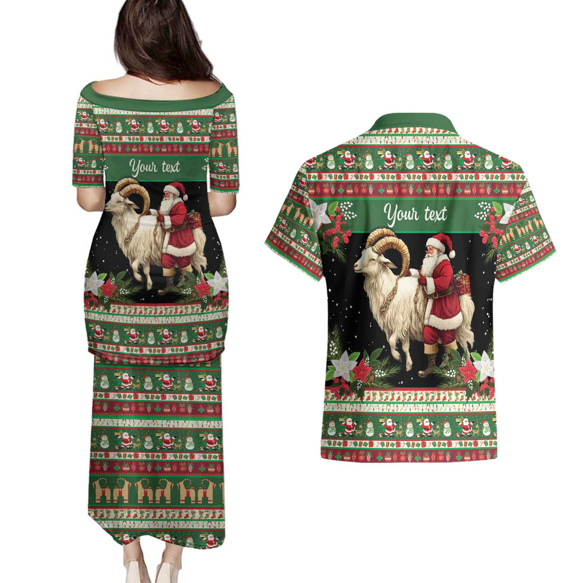 Yule Goat Personalized Couples Matching Puletasi and Hawaiian Shirt Scandanavian Mythology LT9 - Wonder Print Shop