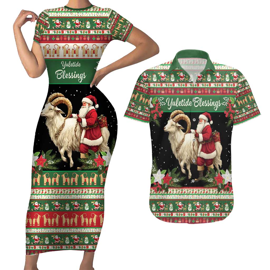 Yule Goat Personalized Couples Matching Short Sleeve Bodycon Dress and Hawaiian Shirt Scandanavian Mythology LT9 - Wonder Print Shop