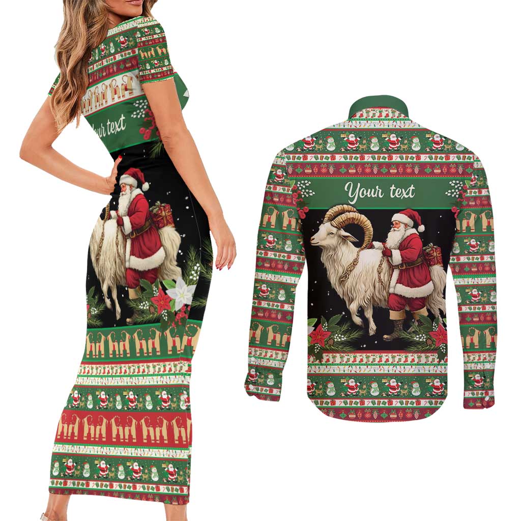 Yule Goat Personalized Couples Matching Short Sleeve Bodycon Dress and Long Sleeve Button Shirt Scandanavian Mythology LT9 - Wonder Print Shop