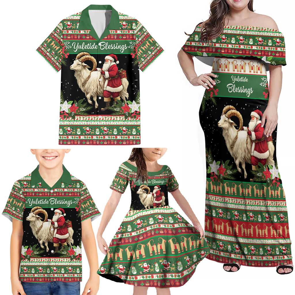 Yule Goat Personalized Family Matching Off Shoulder Maxi Dress and Hawaiian Shirt Scandanavian Mythology LT9 - Wonder Print Shop