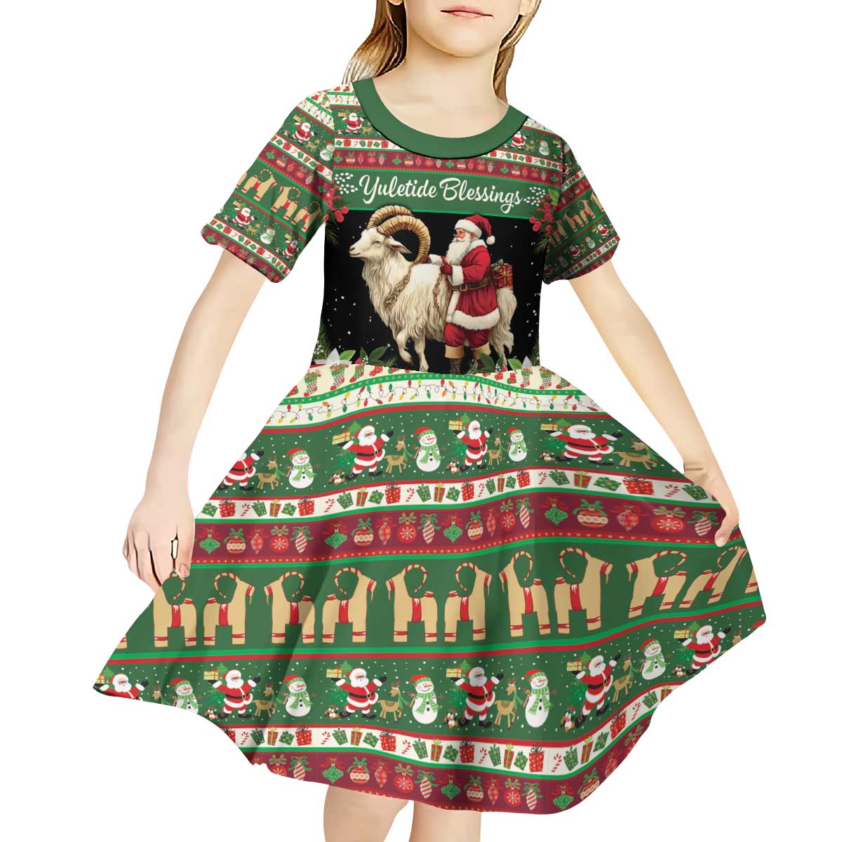 Yule Goat Personalized Kid Short Sleeve Dress Scandanavian Mythology - Wonder Print Shop