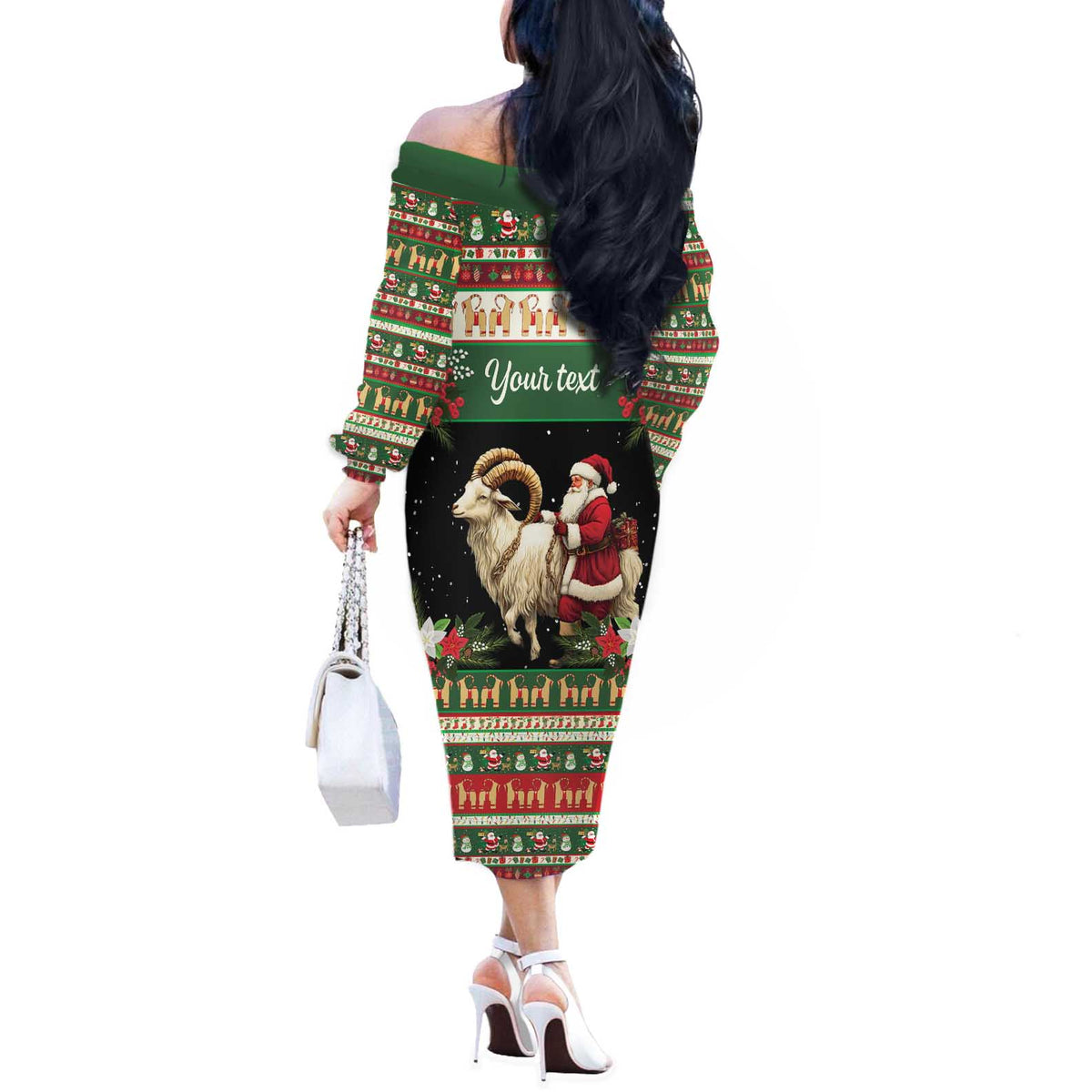 Yule Goat Personalized Off The Shoulder Long Sleeve Dress Scandanavian Mythology - Wonder Print Shop