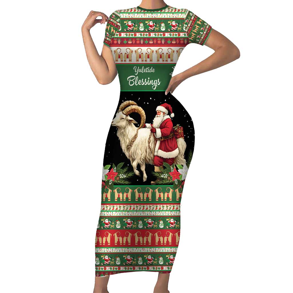 Yule Goat Personalized Short Sleeve Bodycon Dress Scandanavian Mythology - Wonder Print Shop