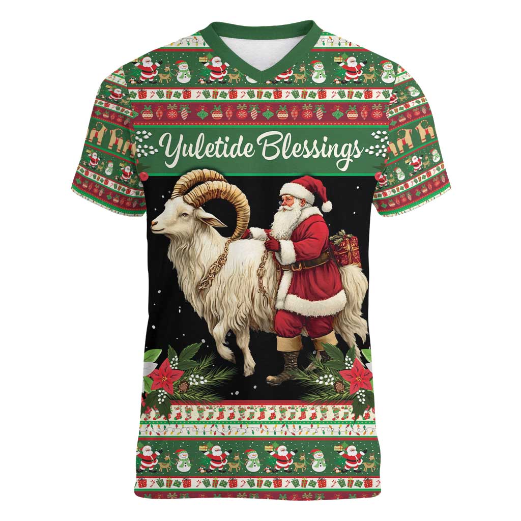 Yule Goat Personalized Women V-Neck T-Shirt Scandanavian Mythology - Wonder Print Shop