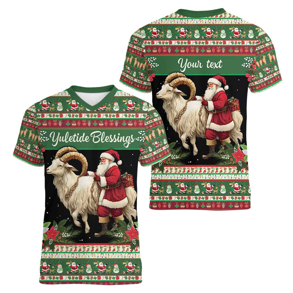 Yule Goat Personalized Women V-Neck T-Shirt Scandanavian Mythology - Wonder Print Shop