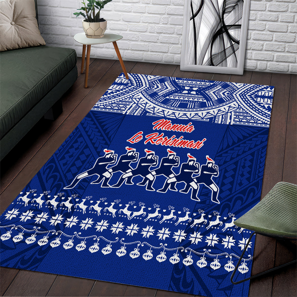 Toa Samoa Christmas Area Rug Samoa Siva Tau Manuia Le Kerisimasi Blue Vibe LT9 - Wonder Print Shop