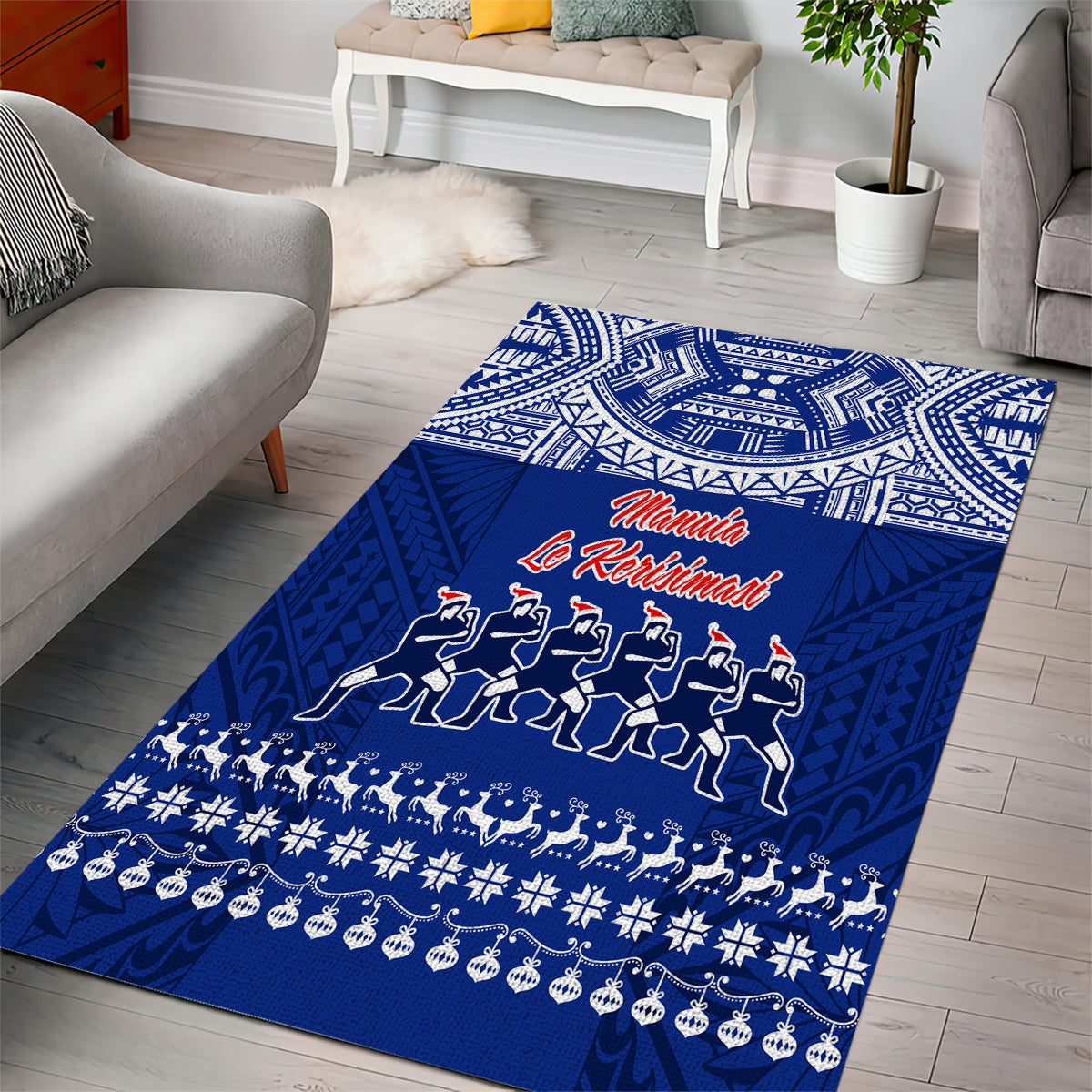 Toa Samoa Christmas Area Rug Samoa Siva Tau Manuia Le Kerisimasi Blue Vibe LT9 - Wonder Print Shop
