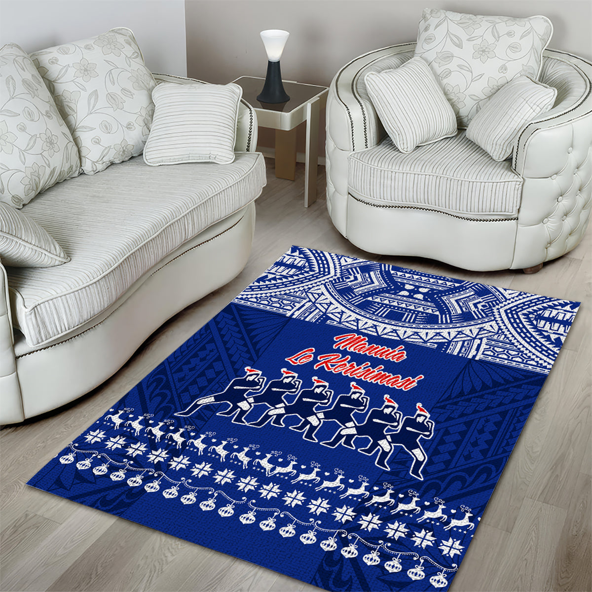 Toa Samoa Christmas Area Rug Samoa Siva Tau Manuia Le Kerisimasi Blue Vibe LT9 - Wonder Print Shop