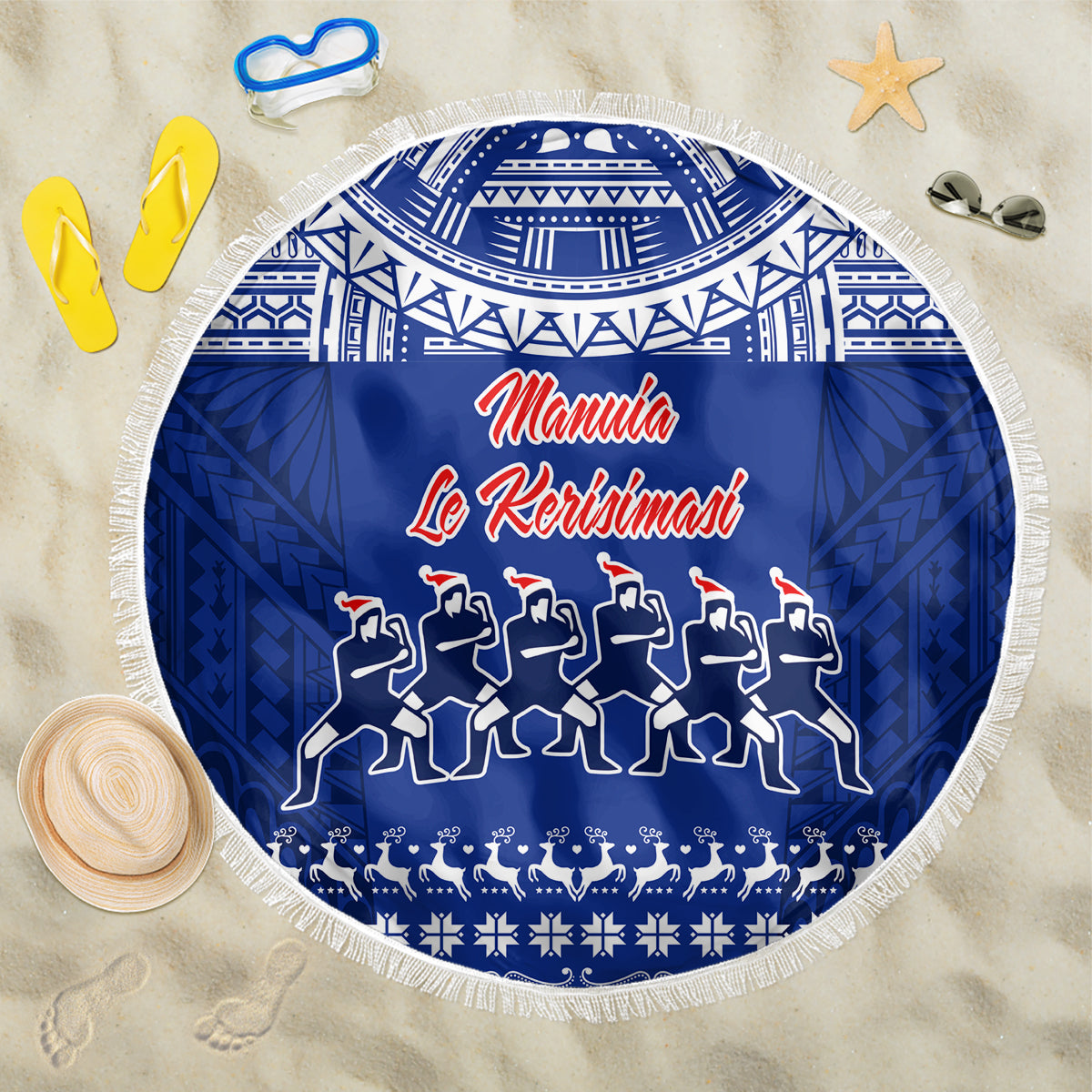 Toa Samoa Christmas Beach Blanket Samoa Siva Tau Manuia Le Kerisimasi Blue Vibe LT9 - Wonder Print Shop