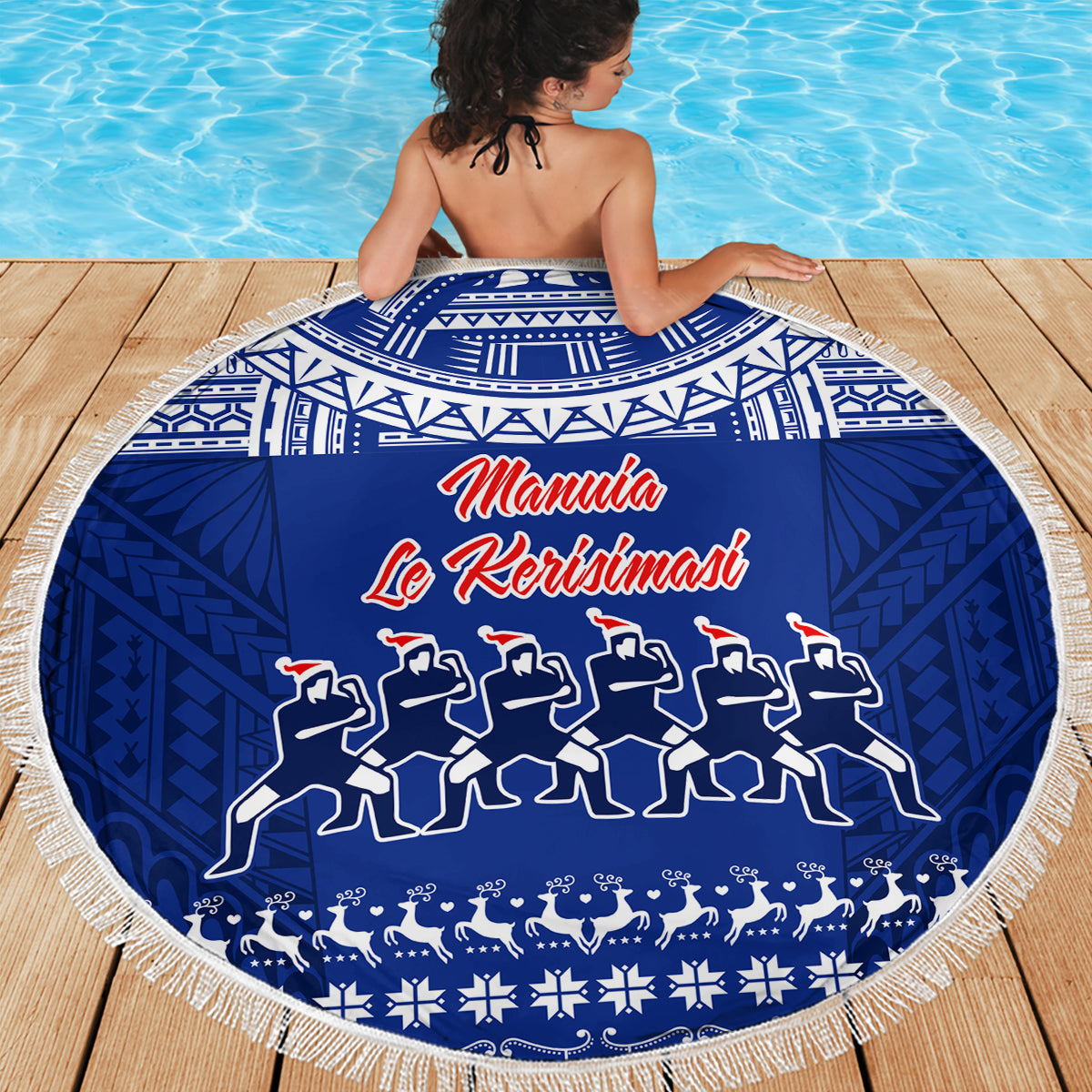 Toa Samoa Christmas Beach Blanket Samoa Siva Tau Manuia Le Kerisimasi Blue Vibe LT9 - Wonder Print Shop
