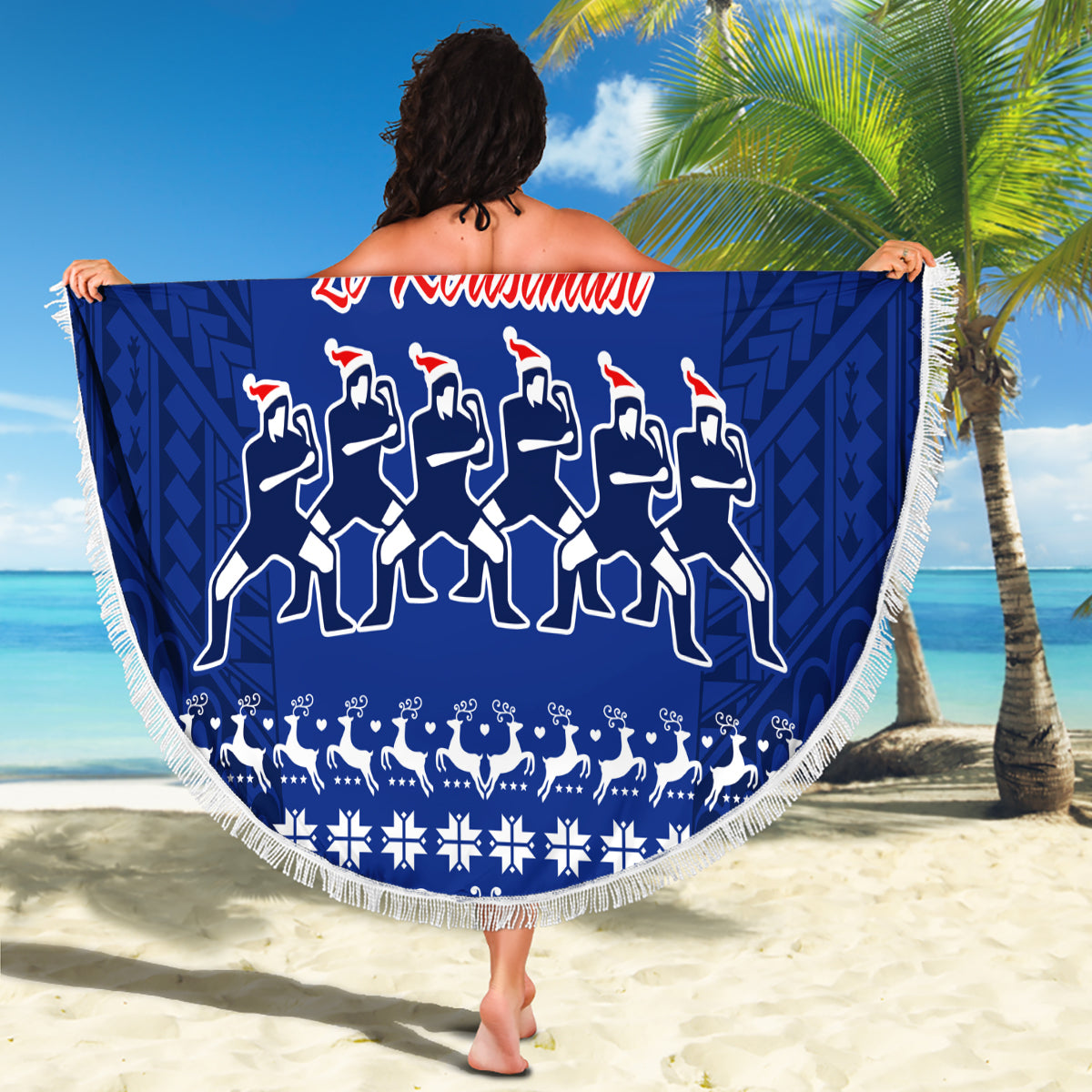 Toa Samoa Christmas Beach Blanket Samoa Siva Tau Manuia Le Kerisimasi Blue Vibe LT9 - Wonder Print Shop