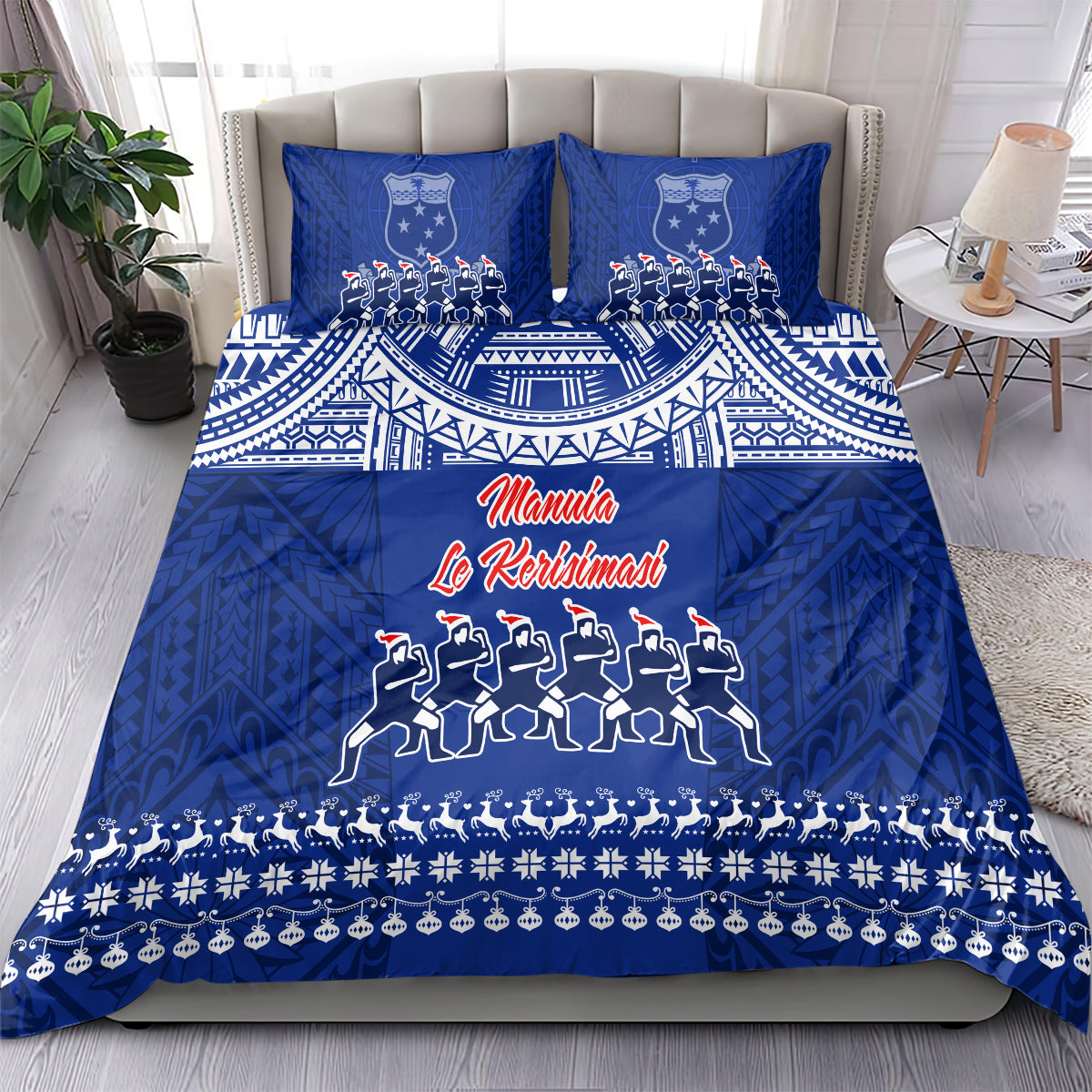 Toa Samoa Christmas Bedding Set Samoa Siva Tau Manuia Le Kerisimasi Blue Vibe LT9 - Wonder Print Shop