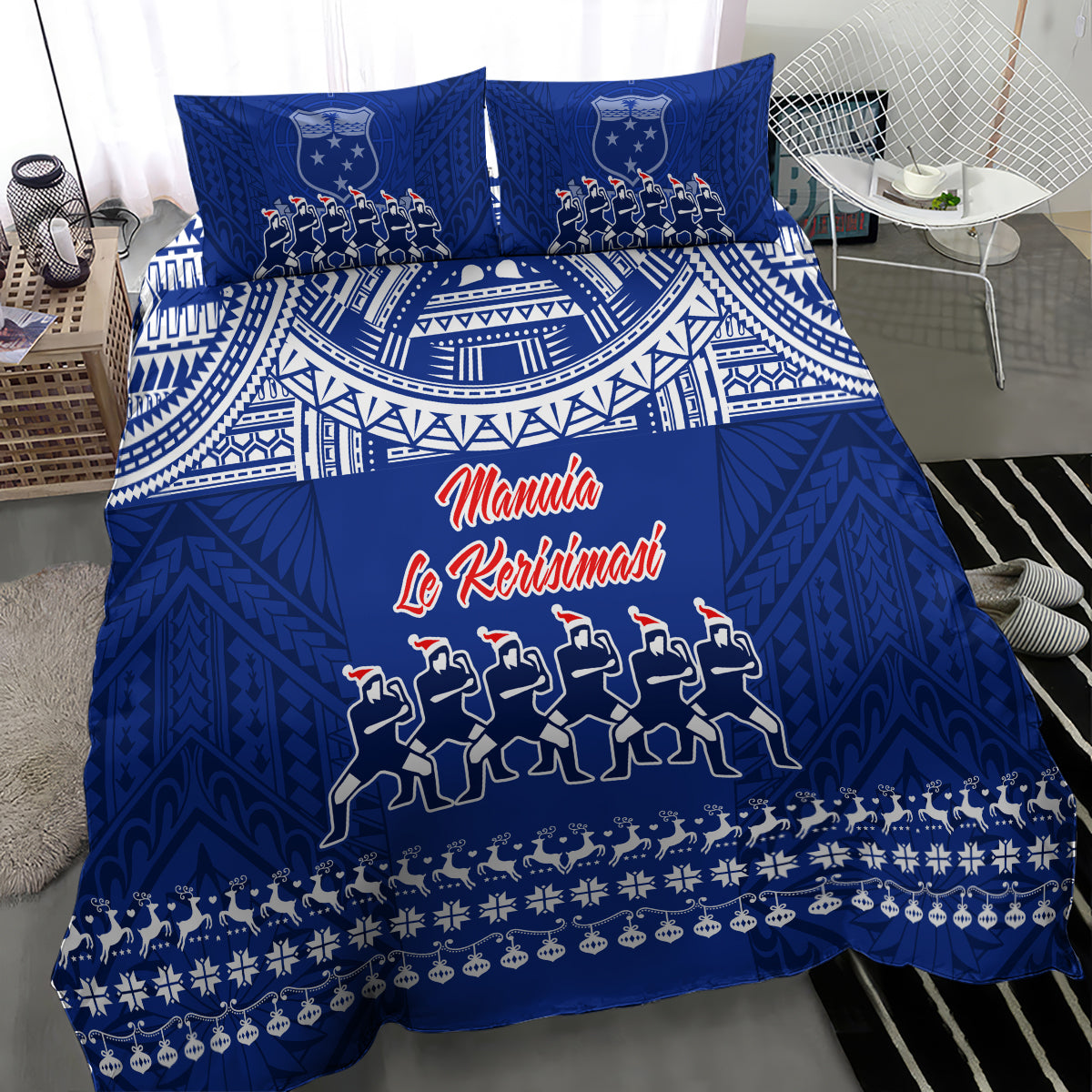 Toa Samoa Christmas Bedding Set Samoa Siva Tau Manuia Le Kerisimasi Blue Vibe LT9 - Wonder Print Shop