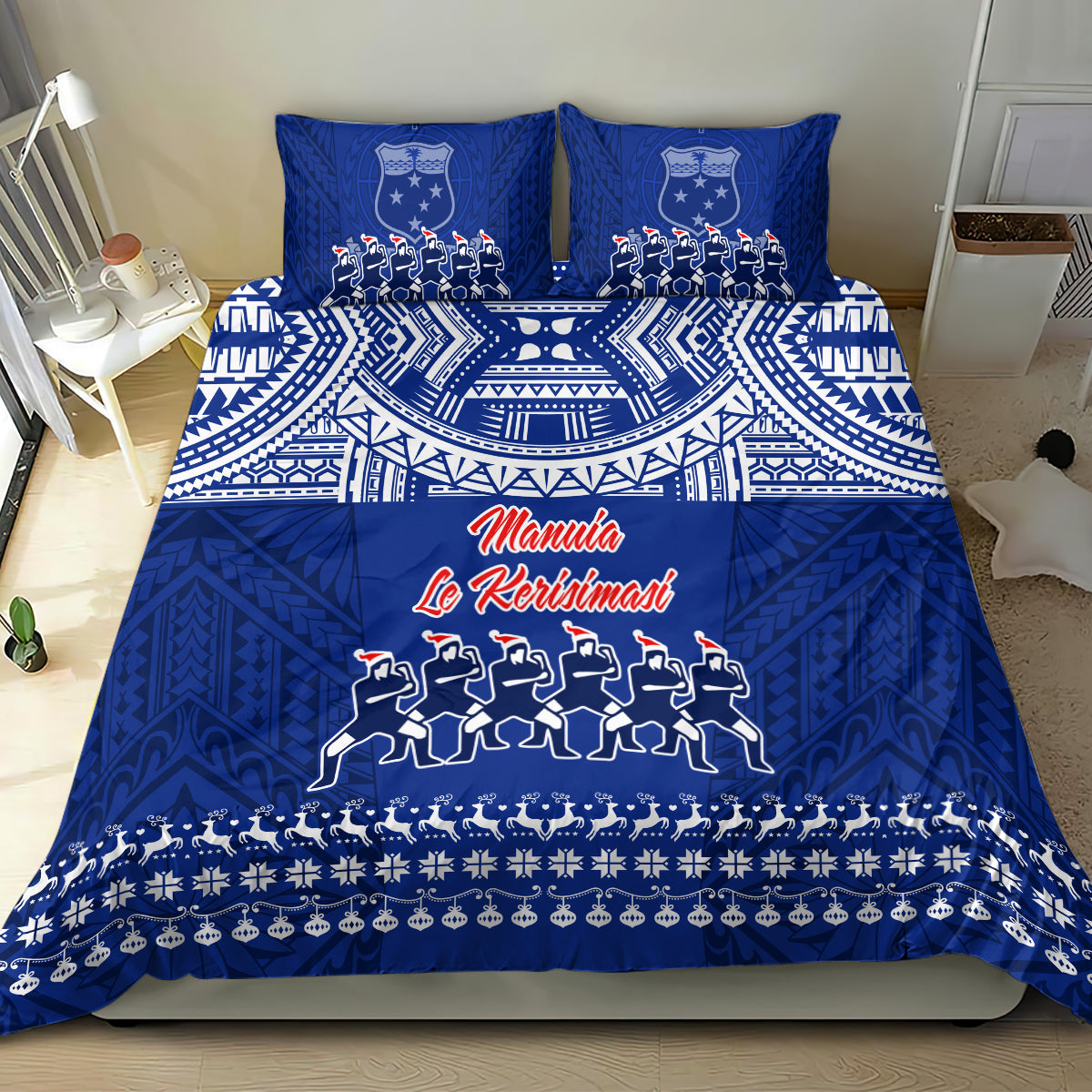 Toa Samoa Christmas Bedding Set Samoa Siva Tau Manuia Le Kerisimasi Blue Vibe LT9 - Wonder Print Shop