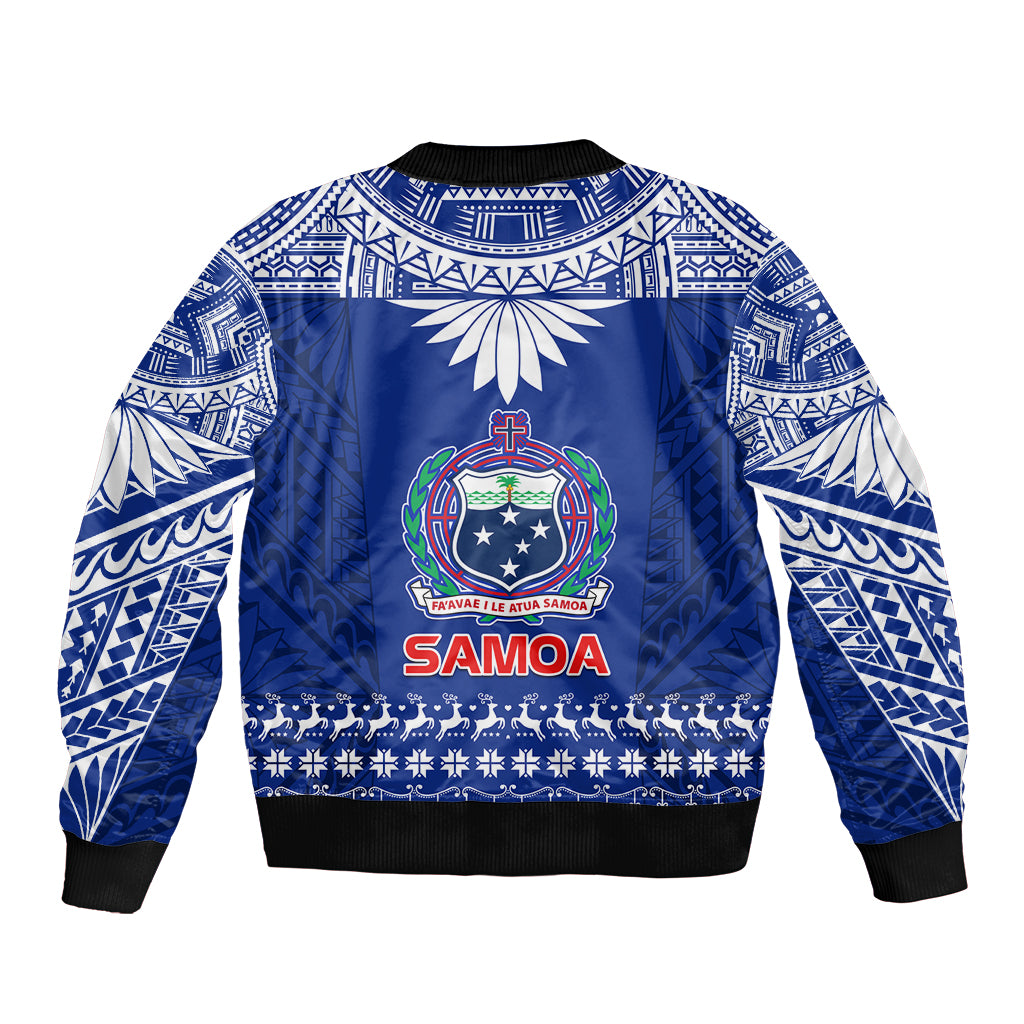 Toa Samoa Christmas Bomber Jacket Samoa Siva Tau Manuia Le Kerisimasi Blue Vibe LT9 - Wonder Print Shop