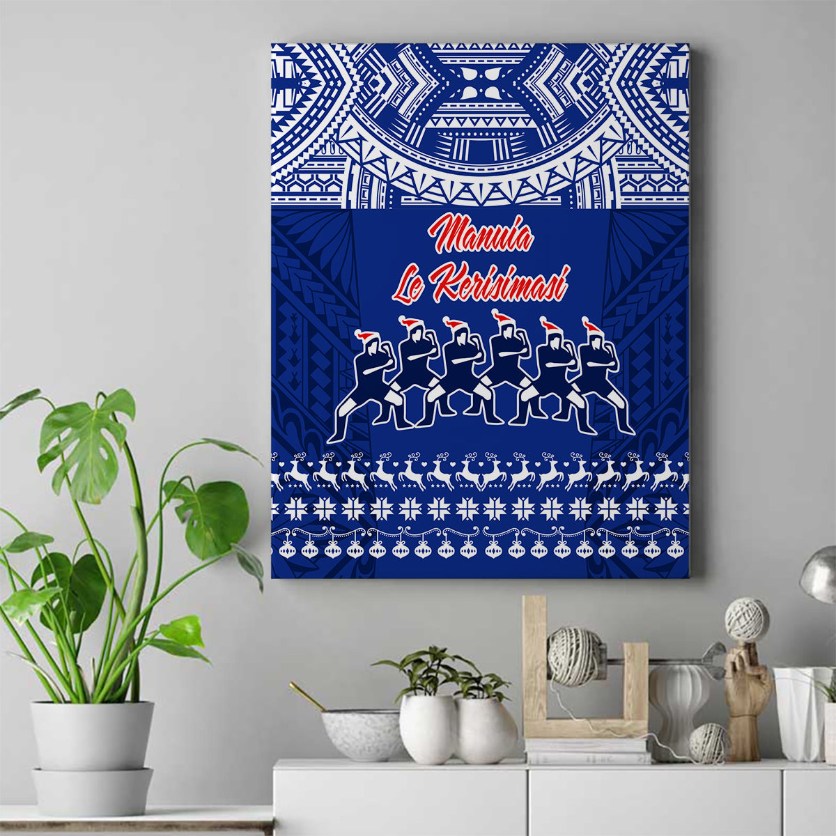 Toa Samoa Christmas Canvas Wall Art Samoa Siva Tau Manuia Le Kerisimasi Blue Vibe LT9 - Wonder Print Shop