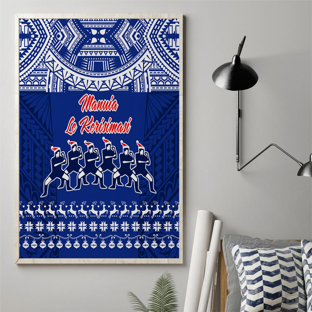 Toa Samoa Christmas Canvas Wall Art Samoa Siva Tau Manuia Le Kerisimasi Blue Vibe LT9 - Wonder Print Shop