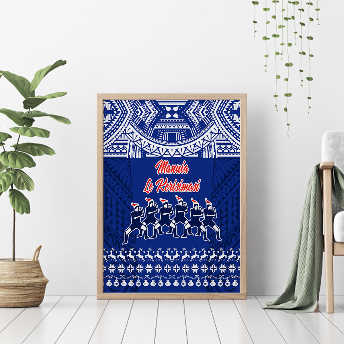 Toa Samoa Christmas Canvas Wall Art Samoa Siva Tau Manuia Le Kerisimasi Blue Vibe LT9 - Wonder Print Shop