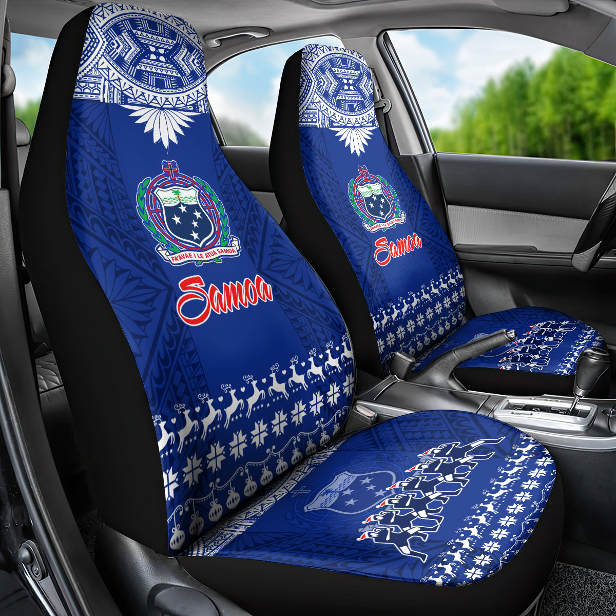 Toa Samoa Christmas Car Seat Cover Samoa Siva Tau Manuia Le Kerisimasi Blue Vibe LT9 - Wonder Print Shop