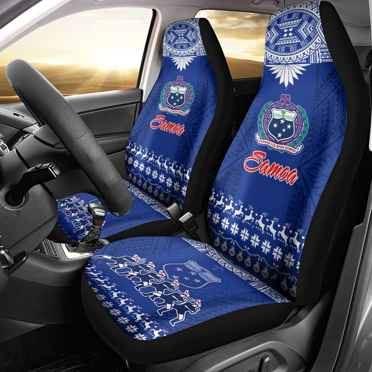 Toa Samoa Christmas Car Seat Cover Samoa Siva Tau Manuia Le Kerisimasi Blue Vibe LT9 - Wonder Print Shop