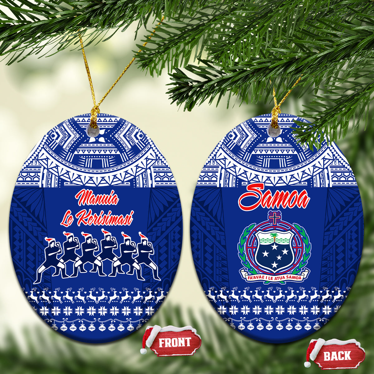 Toa Samoa Christmas Ceramic Ornament Samoa Siva Tau Manuia Le Kerisimasi Blue Vibe LT9 - Wonder Print Shop