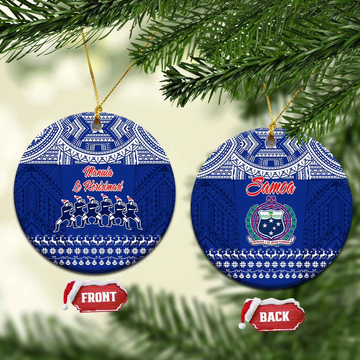 Toa Samoa Christmas Ceramic Ornament Samoa Siva Tau Manuia Le Kerisimasi Blue Vibe LT9 - Wonder Print Shop