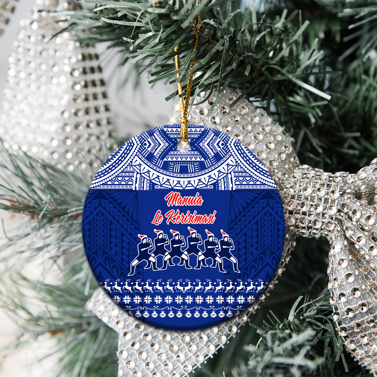Toa Samoa Christmas Ceramic Ornament Samoa Siva Tau Manuia Le Kerisimasi Blue Vibe LT9 - Wonder Print Shop
