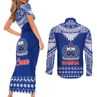 Toa Samoa Christmas Couples Matching Short Sleeve Bodycon Dress and Long Sleeve Button Shirt Samoa Siva Tau Manuia Le Kerisimasi Blue Vibe LT9 - Wonder Print Shop