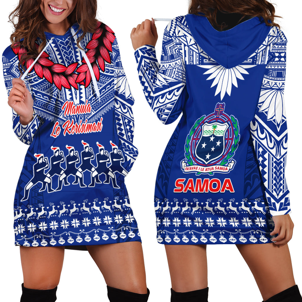 Toa Samoa Christmas Hoodie Dress Samoa Siva Tau Manuia Le Kerisimasi Blue Vibe - Wonder Print Shop