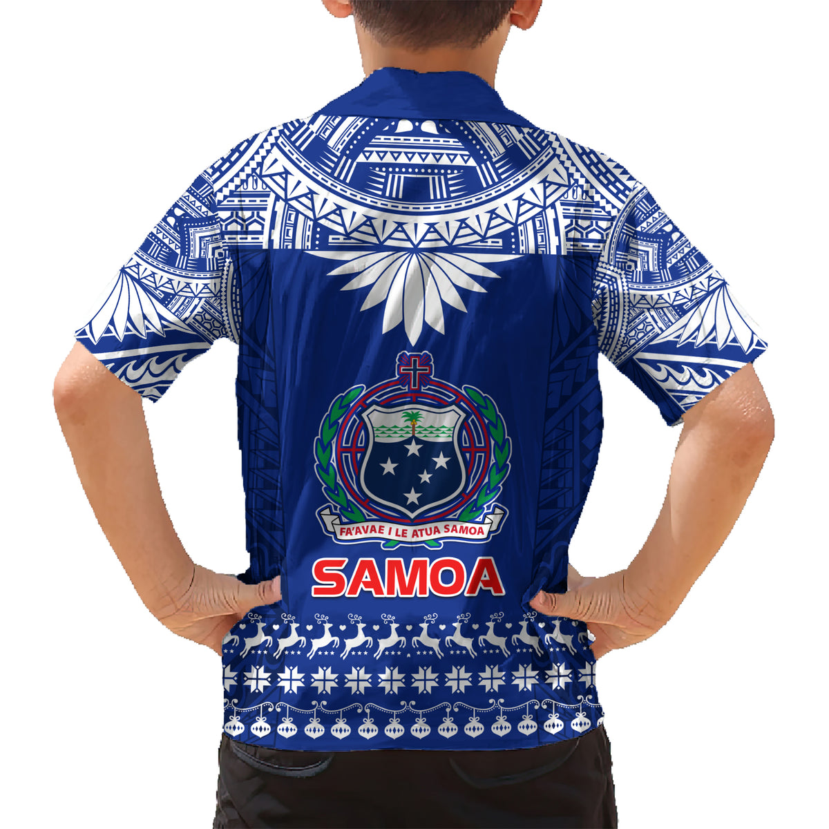 Toa Samoa Christmas Kid Hawaiian Shirt Samoa Siva Tau Manuia Le Kerisimasi Blue Vibe - Wonder Print Shop